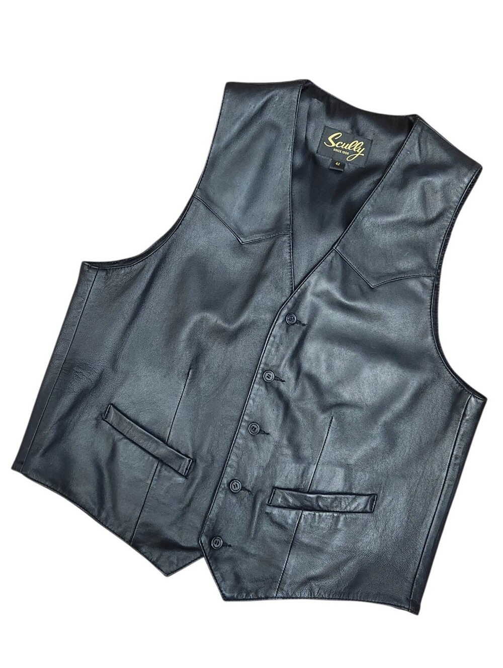 Scully Vest Black Leather Mens Size 42 Butter Soft Button Up Dress Solid